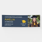 Navy Blue Gold Foto Afstuderen Klasse van Afstuder Spandoek (Horizontaal)