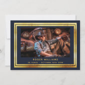 Navy blue gold foto bedankt kaart (Achterkant)