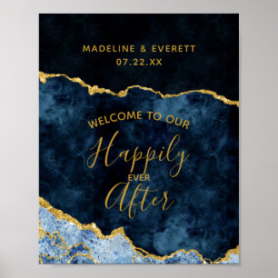 Navy Blue & Gold, gelukkig na welkomstteken Poster