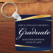 Navy Blue Gold Geometric Formal Afstuderen Aangepa Sleutelhanger (Voorkant)