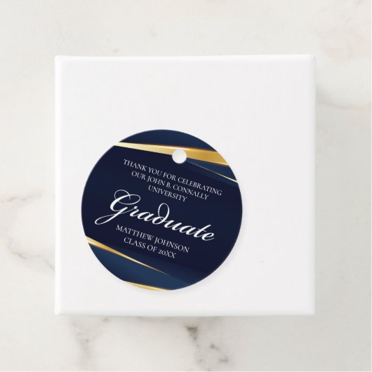 Navy Blue Gold Geometric Formal Gradual Party Bedankjes Labels (In situ)