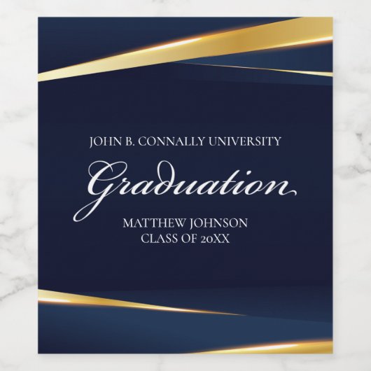 Navy Blue Gold Geometric Formal Gradual Party Wijn Etiket (Enkel label)