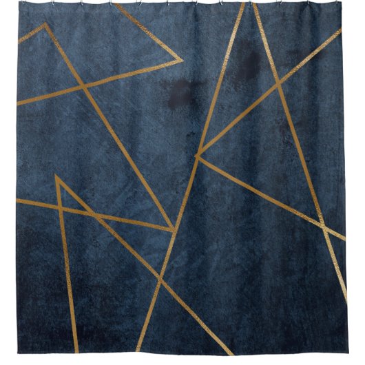 Navy Blue Gold Geometric Stylish Chic Douchegordijn (Voorkant)