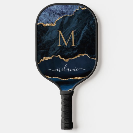 Navy Blue Gold gepersonaliseerde Pickleball Paddle (Voorkant)