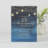 Navy Blue Gold Glitter 25e bruiloft Jubileum Kaart (Staand voorkant)