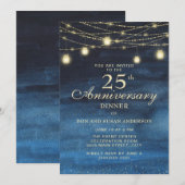 Navy Blue Gold Glitter 25e bruiloft Jubileum Kaart (Voorkant / Achterkant)