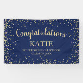 Navy Blue Gold Glitter - Afstuderen gefeliciteerd Spandoek (Horizontaal)