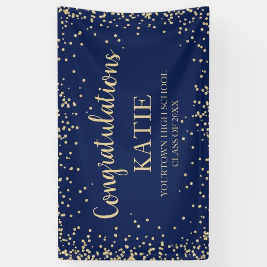 Navy Blue Gold Glitter - Afstuderen gefeliciteerd Spandoek (Verticaal)