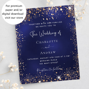 Navy blue gold glitter budget bruiloft uitnodiging