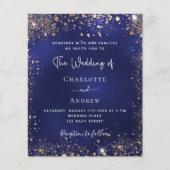 Navy blue gold glitter budget bruiloft uitnodiging (Voorkant)