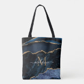 Navy Blue Gold Glitter Canvas tas Aangepaste Naam  (Achterkant)