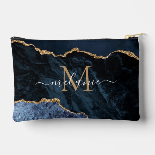 Navy Blue Gold Glitter Custom Letter Jouw naam Etui (Achterkant)