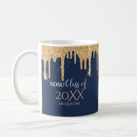 Navy Blue Gold Glitter Drift High School Class of  Koffiemok (Links)
