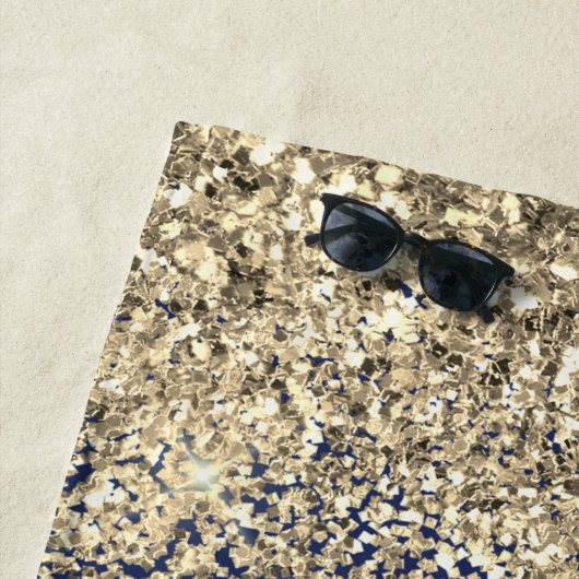 Navy Blue Gold Glitter Girly Monogram Naam Strandlaken (In situ)