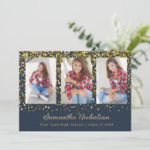 Navy Blue Gold Glitter Klasse van 2024 Afstuderen (Staand voorkant)