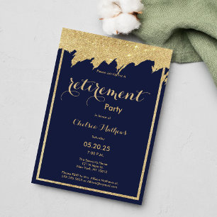 Navy blue gold glitter Retirement Party Kaart