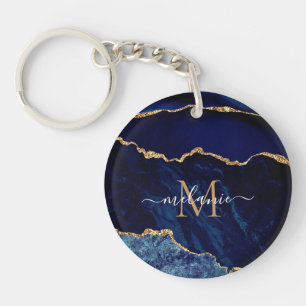 Navy Blue Gold Glitter Sleutelhanger Aangepaste le