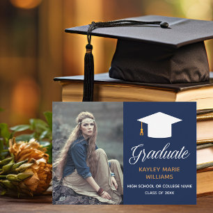 Navy Blue Gold Graduate Photo Modern Graduation Aankondiging