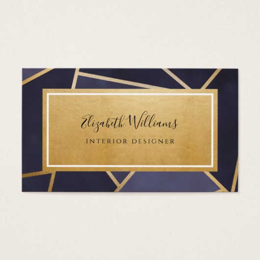 Navy Blue Gold Interior Designer Visitekaartje (Voorkant)