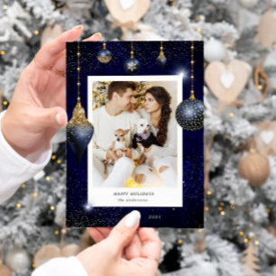 Navy Blue Gold Jewel Ornament Foto Vakantie Kaart