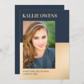 Navy Blue Gold Klasse van 2024 Foto Afstuderen (Voorkant / Achterkant)