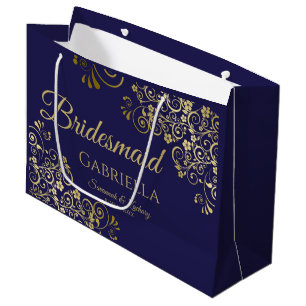 Navy Blue & Gold Lace Elegant Bridesmaid Groot Cadeauzakje