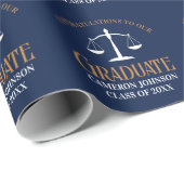 Navy Blue Gold Law School Afstudeerfeest Cadeaupapier (Rol Hoek)