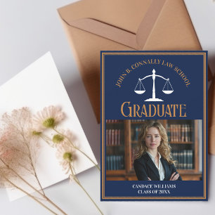 Navy Blue Gold Law School Afstuderen Foto Aankondiging