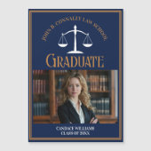 Navy Blue Gold Law School Afstuderen Fotomagneet (Voorkant)
