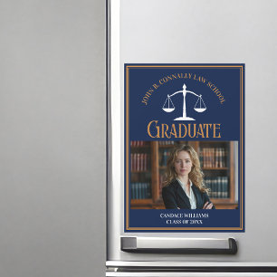 Navy Blue Gold Law School Afstuderen Fotomagneet
