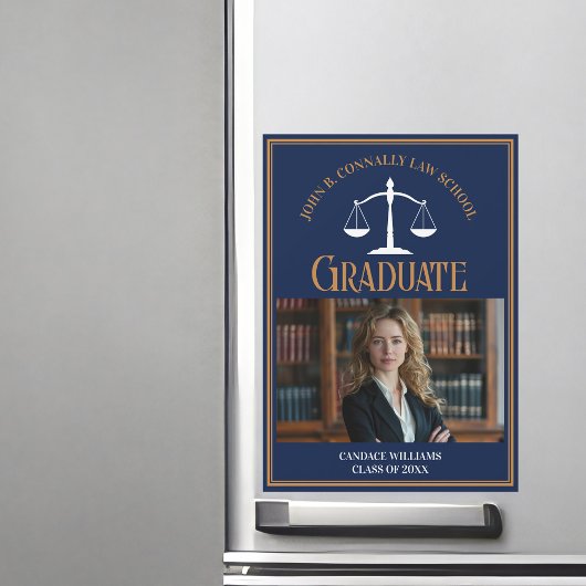 Navy Blue Gold Law School Afstuderen Fotomagneet