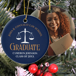 Navy Blue Gold Law School Afstuderen Kerst Keramisch Ornament
