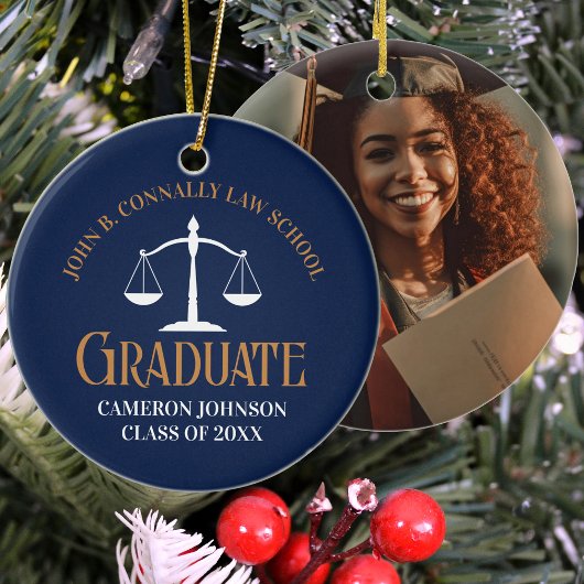 Navy Blue Gold Law School Afstuderen Kerst Keramisch Ornament