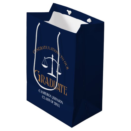 Navy Blue Gold Law School Afstuderen Medium Cadeauzakje (Voorkant Gekanteld)