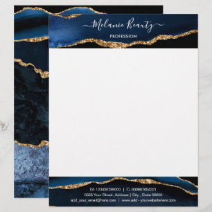 Navy Blue Gold Letterhead heeft uw ontwerp geperso Briefhoofd