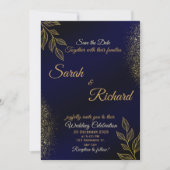 Navy Blue Gold Luxury Wedding Invitation (Devant)