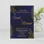 Navy Blue Gold Luxury Wedding Invitation (Debout devant)