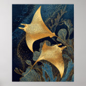 Navy Blue& Gold Manta Rays Elegant Kintsugi Art Poster (Voorkant)