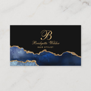 Navy Blue Gold Marble Agate Hair Stylist Business Visitekaartje