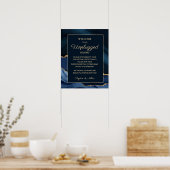 Navy Blue Gold Marble Agate Unplugged Wedding Poster (Keuken)
