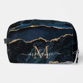 Navy Blue Gold Marble Custom Uw Letter en Naam Toilettasje (Voorkant)