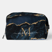 Navy Blue Gold Marble Custom Uw Letter en Naam Toilettasje (Achterkant)