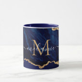 Navy Blue Gold Marble Custom Uw Letter Naam Mok (Midden)