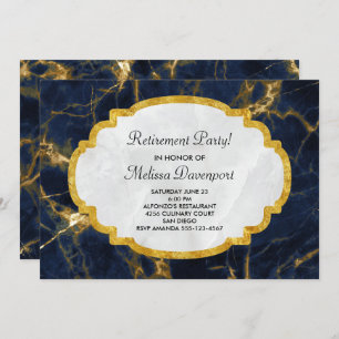 Navy Blue & Gold Marble Modern Stylish Retirement Kaart