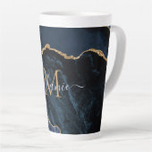 Navy Blue Gold Marble Monogram Naam Latte Mok (Rechterhoek)