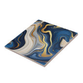 Navy Blue Gold Marble Swirls Tegeltje (Zijkant)