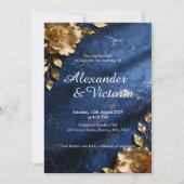 Navy Blue Gold Marble Wedding Invitation (Devant)
