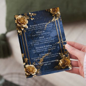 Navy Blue Gold Marble Wedding Invitation Kaart