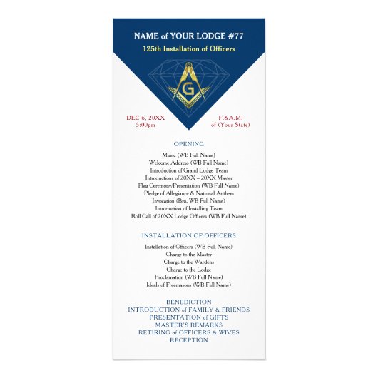 Navy Blue Gold Masonic Installation-Sjablonen Reclamekaart (Voorkant)