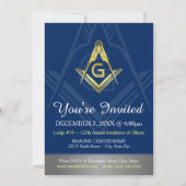 Navy Blue Gold Masonic Invitations | Freemasonie Kaart (Voorkant)